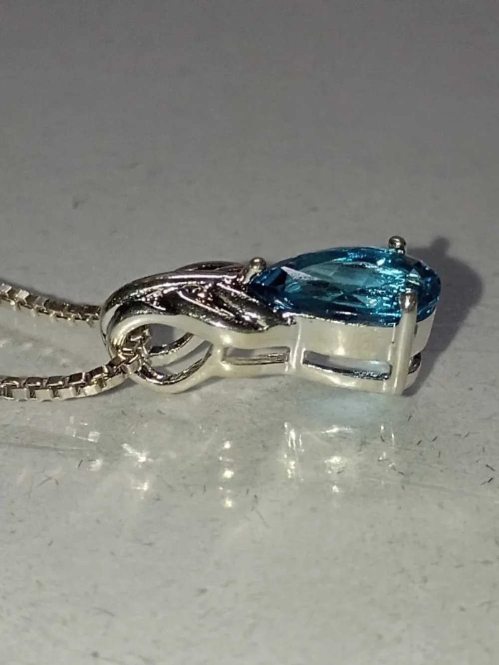 1.50-Carat London Blue Topaz Tear-Drop Silver Necklace